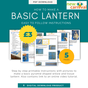 an advertising graphic, featuring pictures of a set of instruction sheets for making a basic lantern